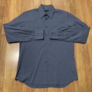Prada Shirt Mens Size 41/16 Gray Striped Italy Button Down Long Sleeve Luxury
